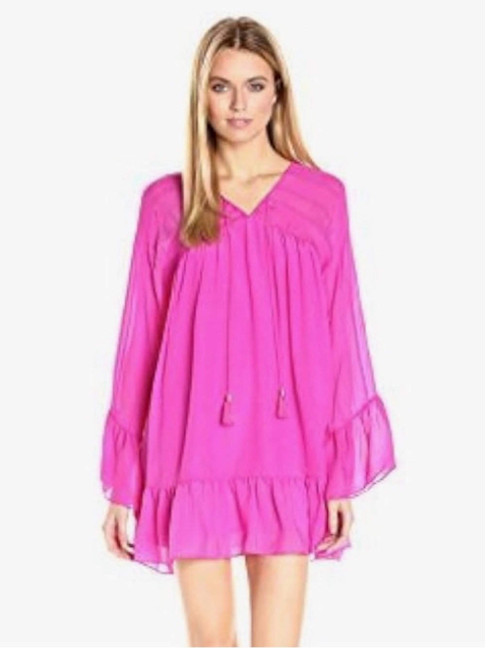 Rachel Zoe Fuchsia V-Neck Tassel Ruffle Dress size 10
